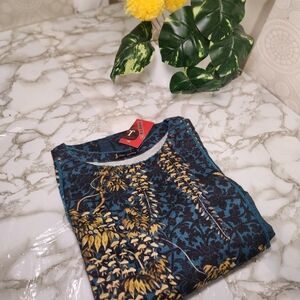 Elegant Blue and Gold Long Sleeve Dress